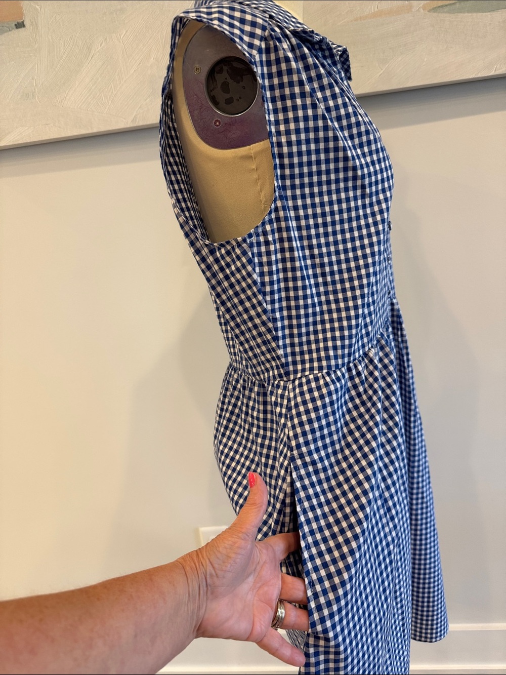 Sleeveless Blue Gingham Button-Front Dress- Frenc Connection- NWT Size Large - Picture 3 of 7